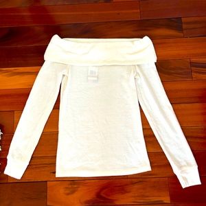 Soft cream off the shoulder sweater